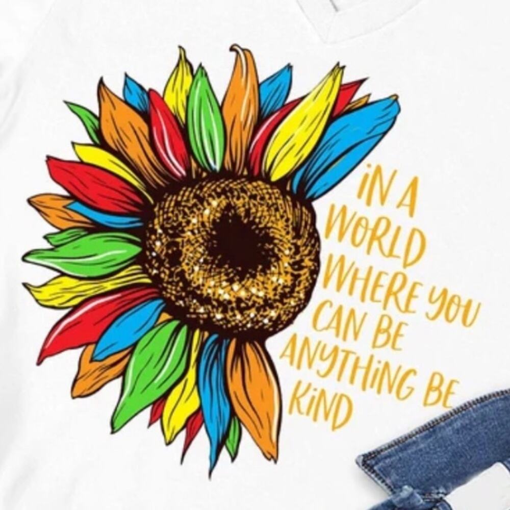 NEW District Be Kind Kindness Short Sleeve Cotton V-Neck Tee Shirt Women WHITE L - Picture 3 of 4
